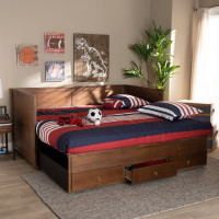 Baxton Studio MG0032-Walnut-3DW-Daybed Thomas Classic and Traditional Walnut Brown Finished Wood Expandable Twin Size to King Size Daybed with Storage Drawers